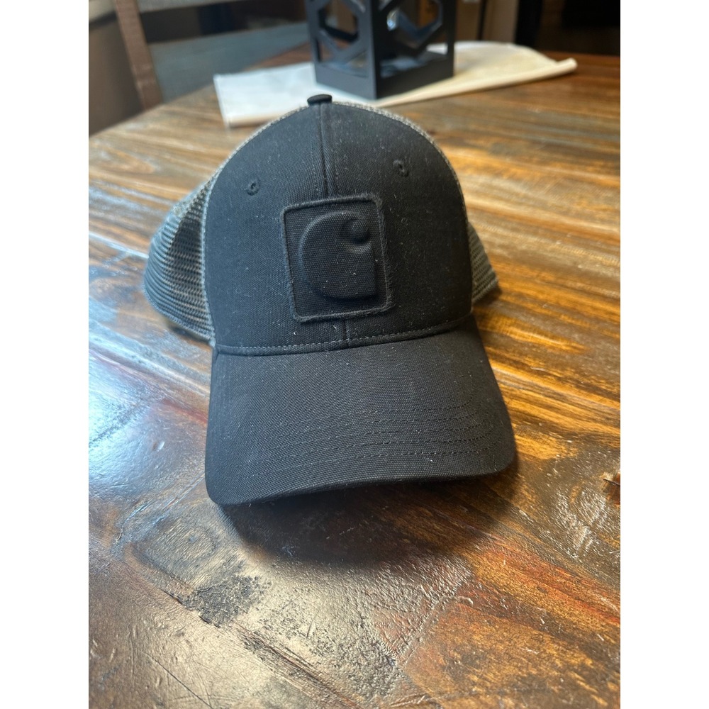 Carhartt Black Grey Mesh Back Trucker Hat Snapback Logo Patch Cap Adjustable